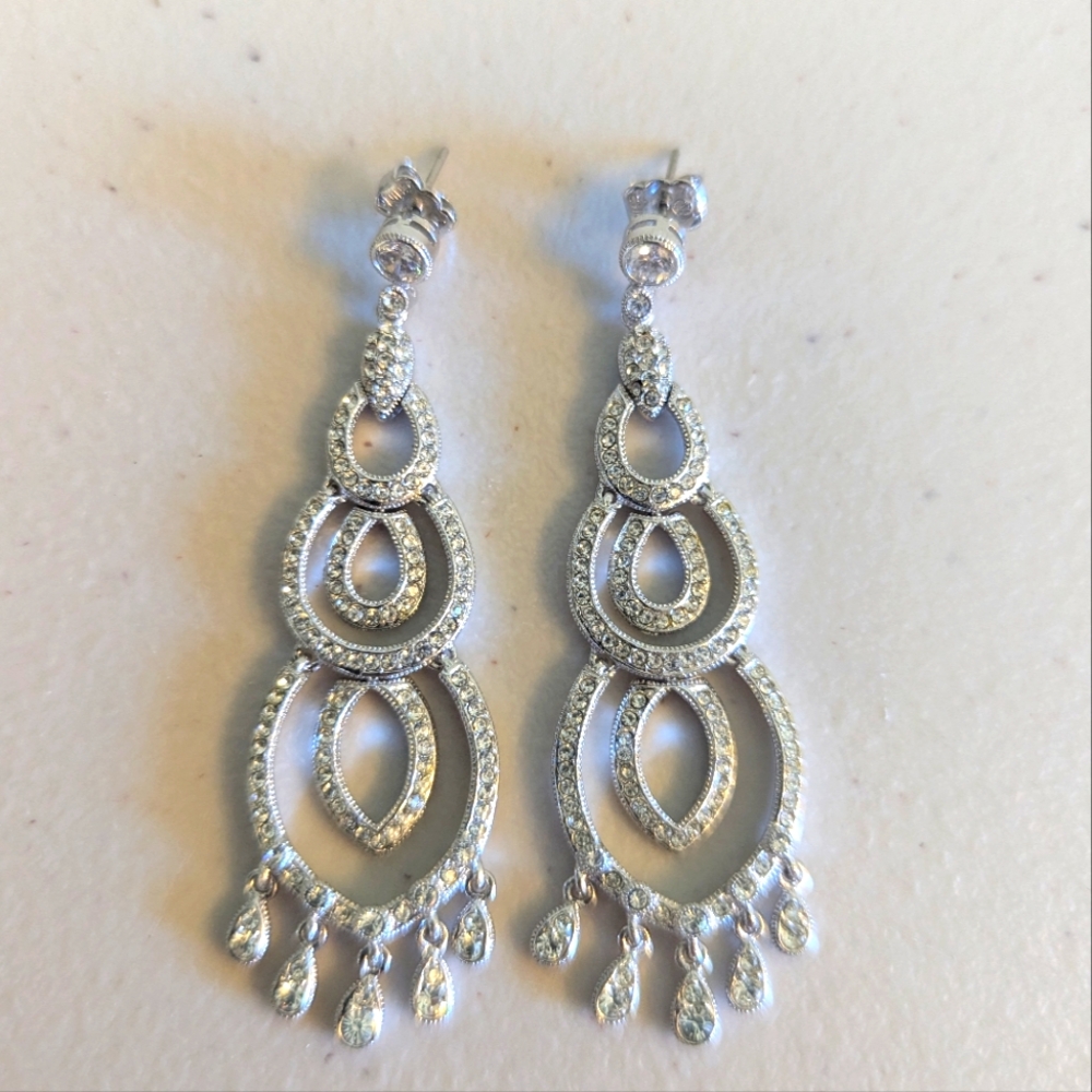 Nadri Silver And Crystal Teardrop Dangle Earrings